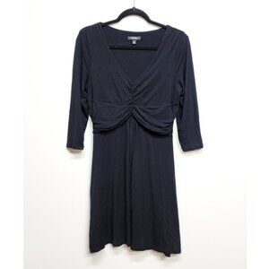Express Black 3/4 Sleeve V-Neck Ruched A-Line Dress M